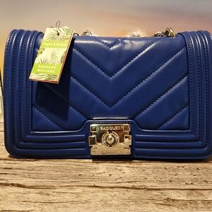Badgley Mischka Royal Blue Quilted Shoulder Bag